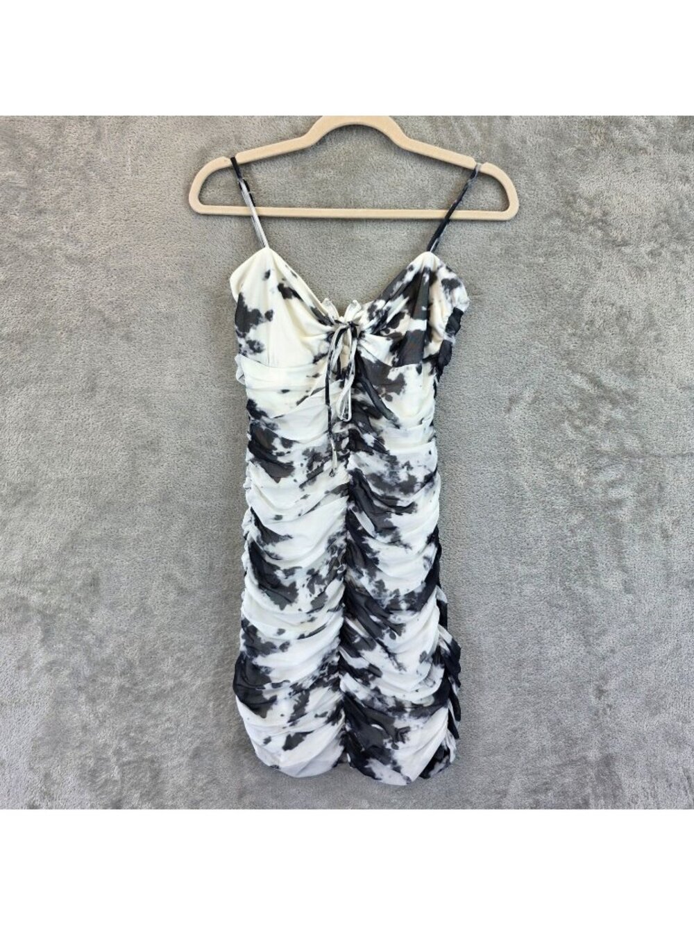 Cotton Candy LA Dress Womens S White Tie Dye Ruched Mesh Bodycon Sweetheart Mini